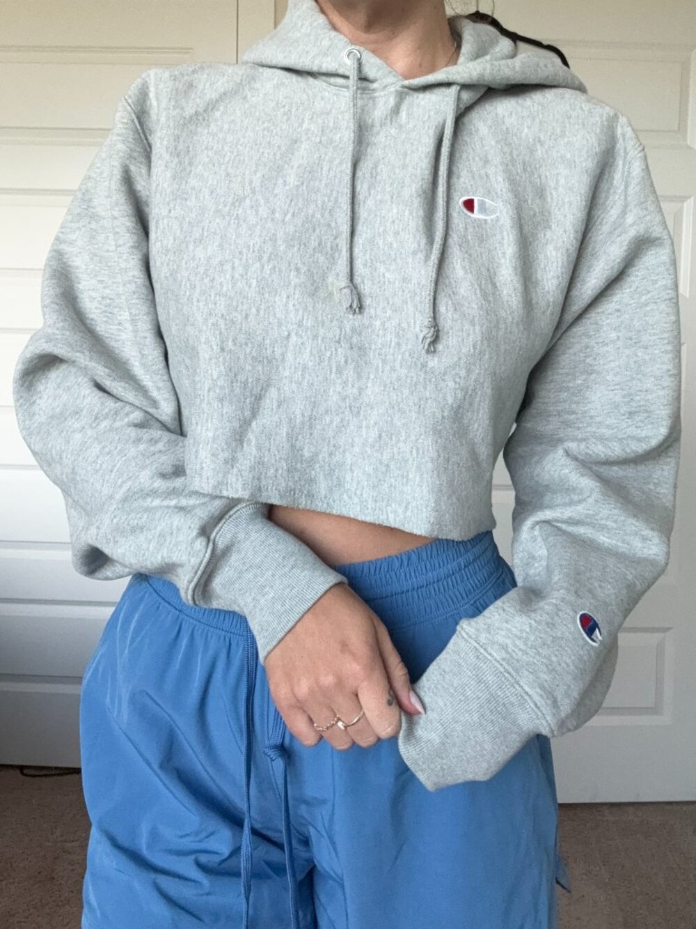 Champion cropped fit hoodie in grey size small